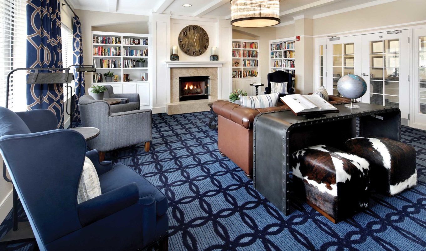 Roseville library with seating area and fireplace