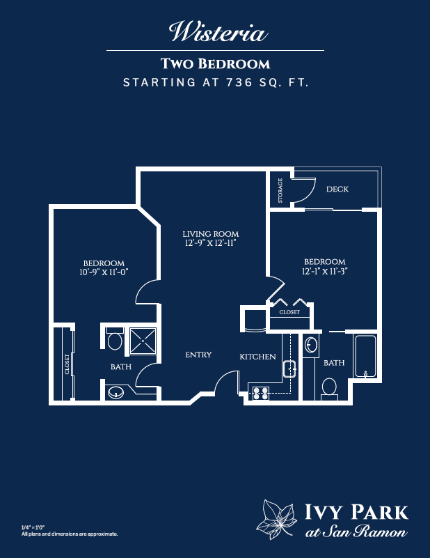Floorplan of the two bed Wisteria guestroom