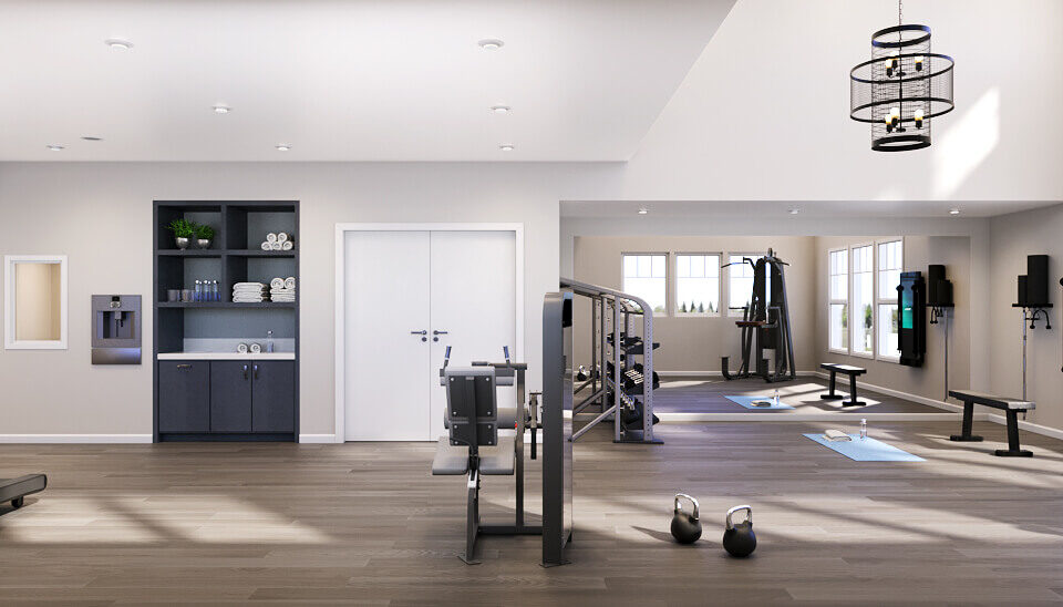 Fitness Center with various weights and equipment.