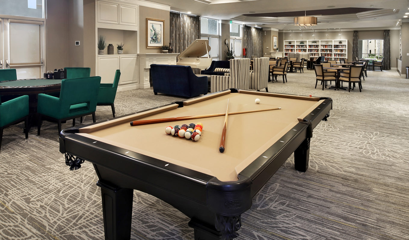A photo of the Wellington lounge area with a pool table.